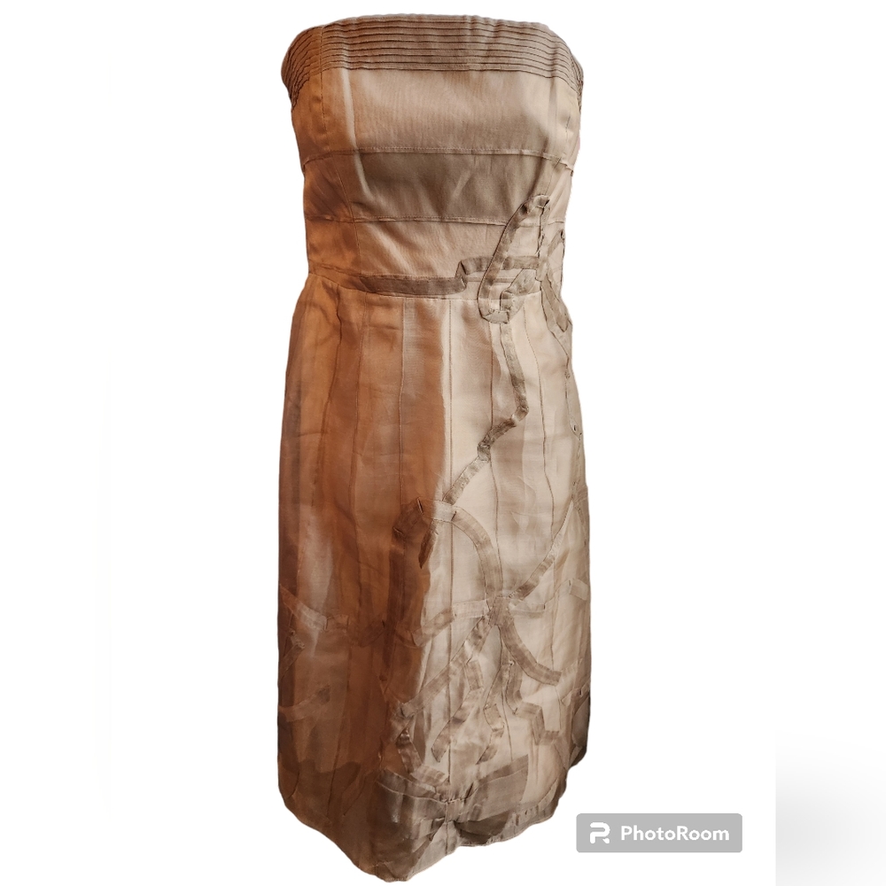 Coast Strapless Dress A-Line Brown Bow Applique Size 12